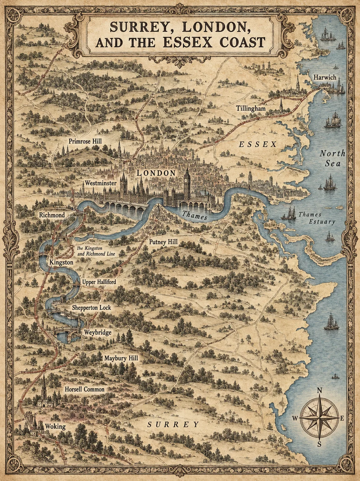 Surrey, London, and the Essex Coast