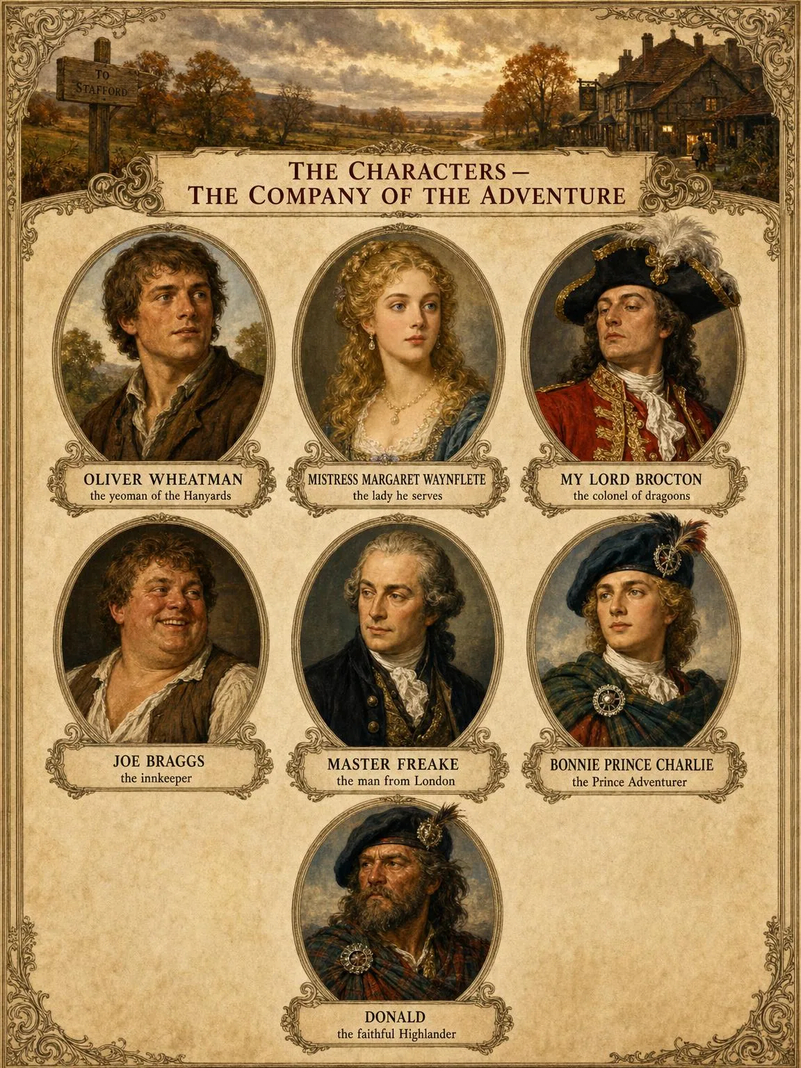 The Characters — the company of the adventure, in medallion.