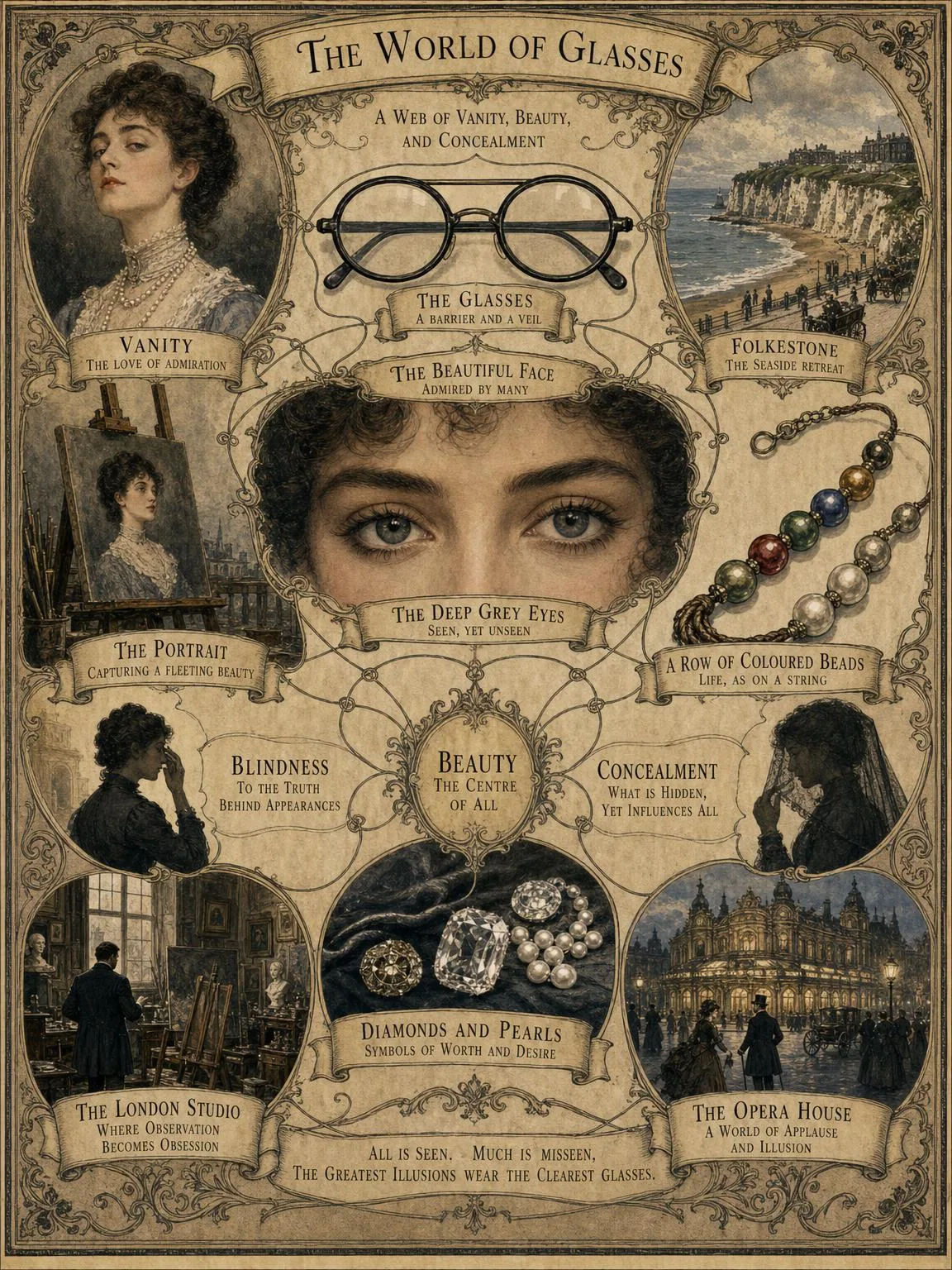 The World of Glasses — vanity, beauty, blindness and concealment, connected.