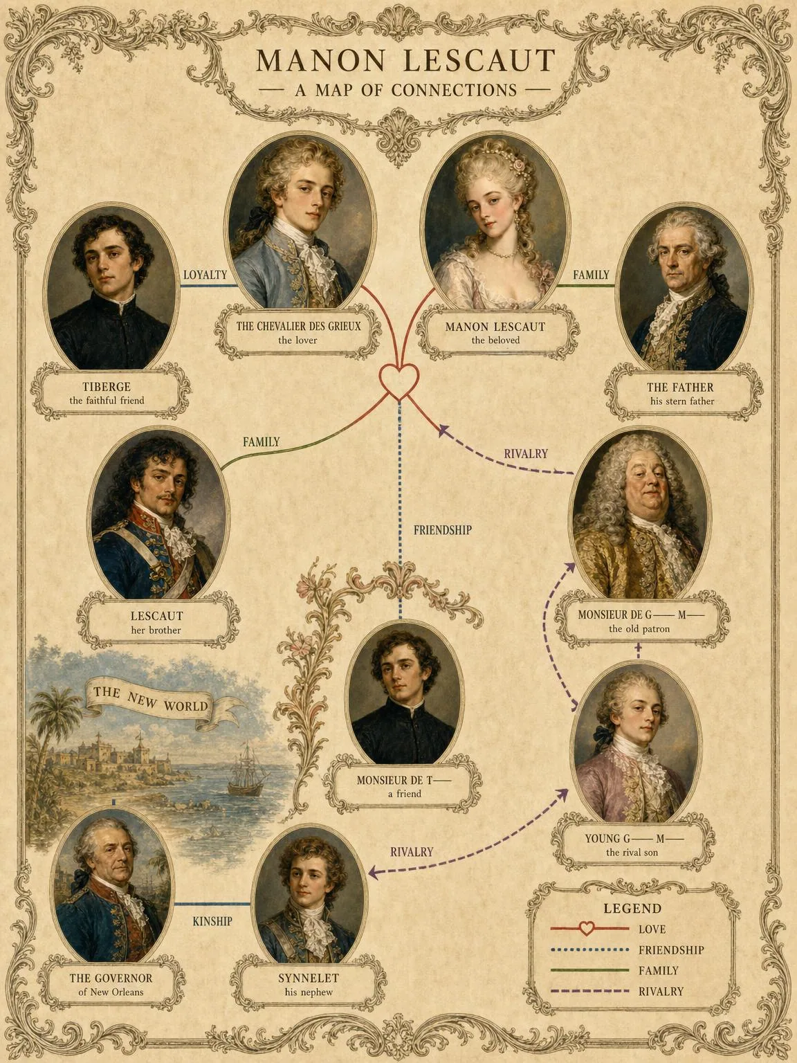 A Map of Connections — the lovers, their friends, their rivals, and their ruin.