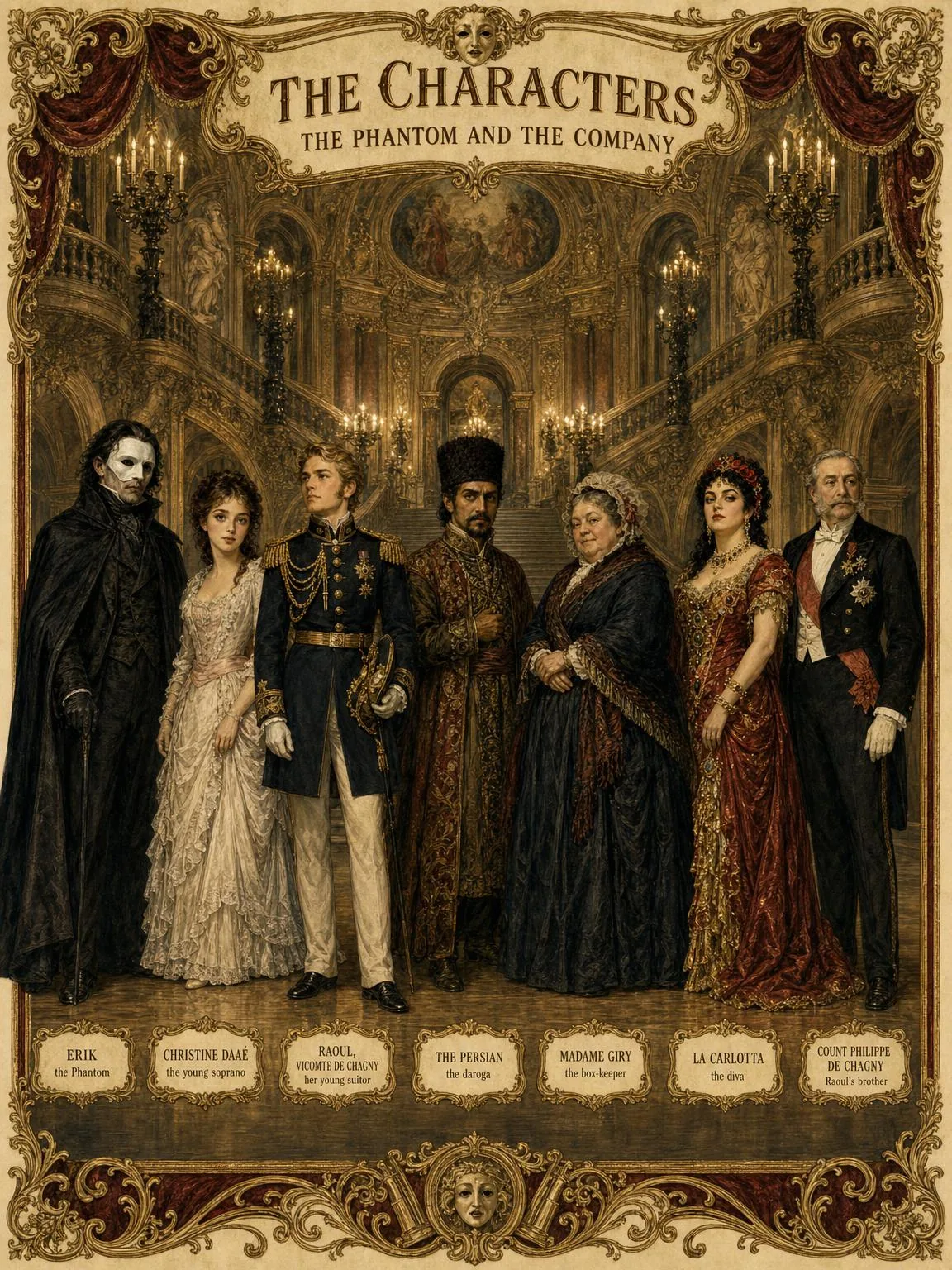 The Characters — the Phantom and the company, at full length.