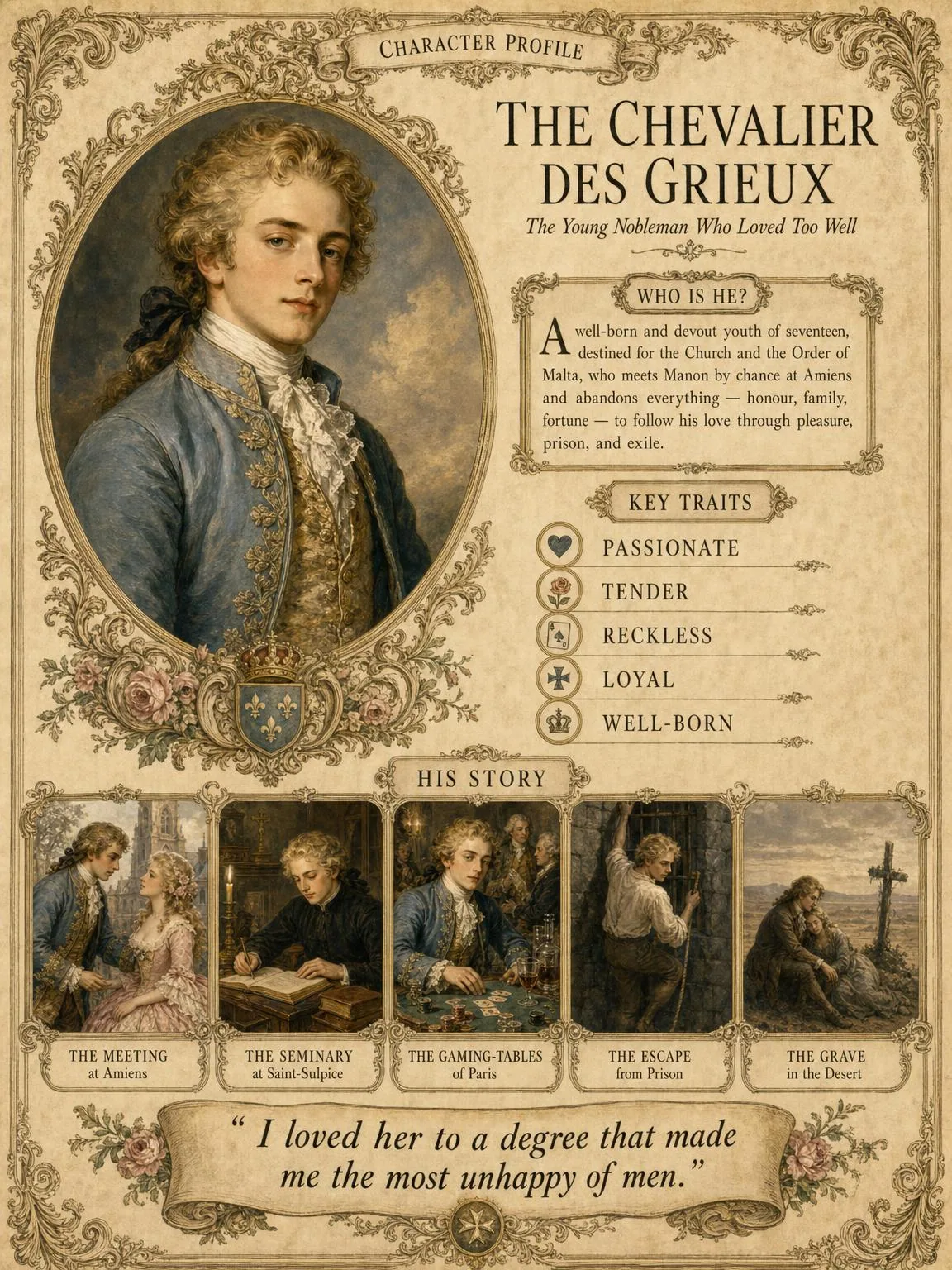 The Chevalier des Grieux — the young nobleman who loved too well.
