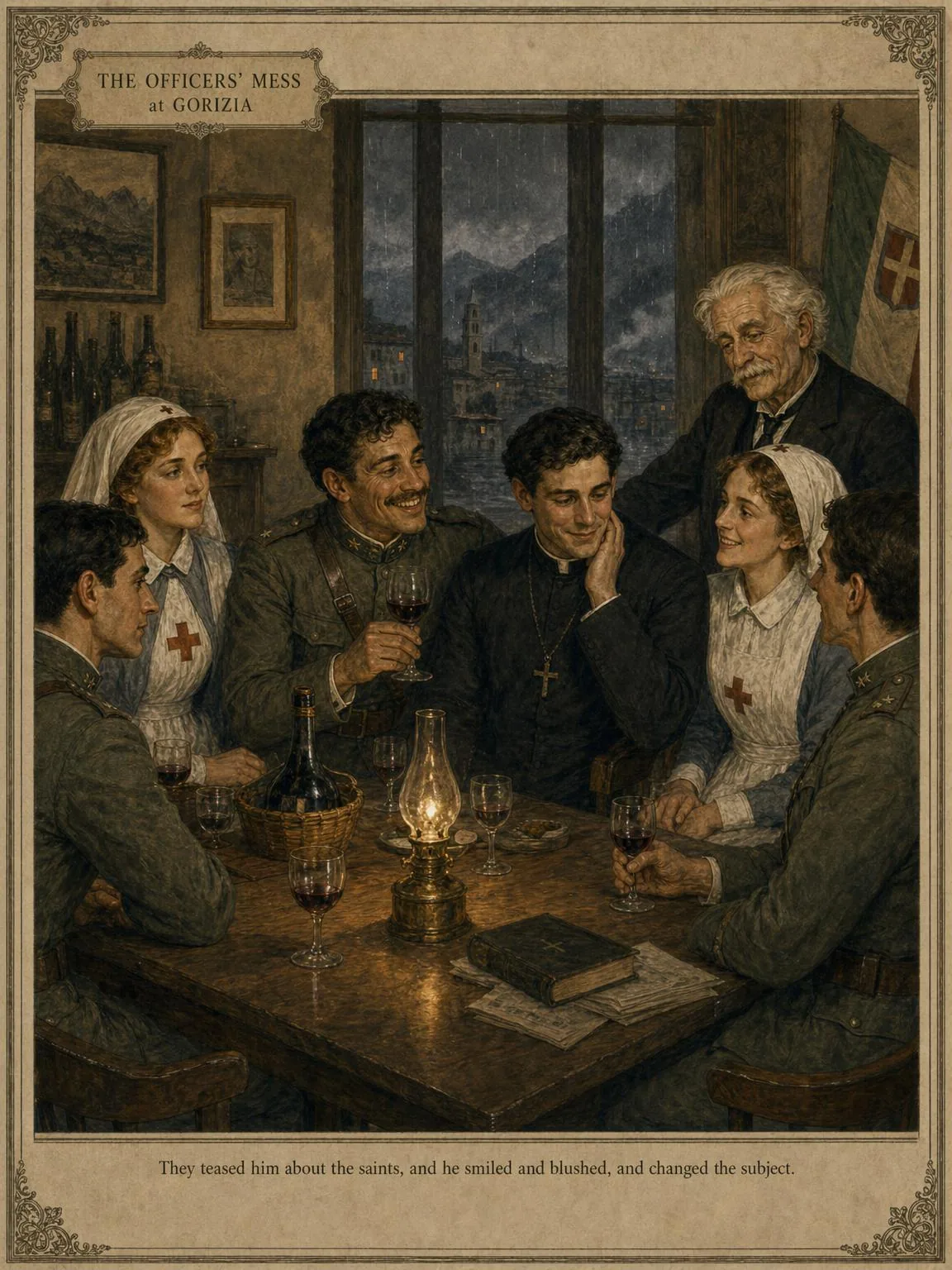 The Officers' Mess — the priest, Rinaldi, and the wine of Gorizia.