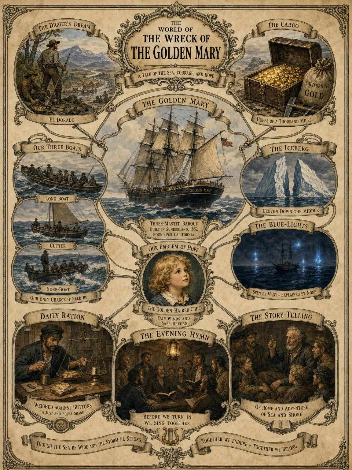 The World of the Golden Mary: ship, gold, boats, iceberg, and the child of hope