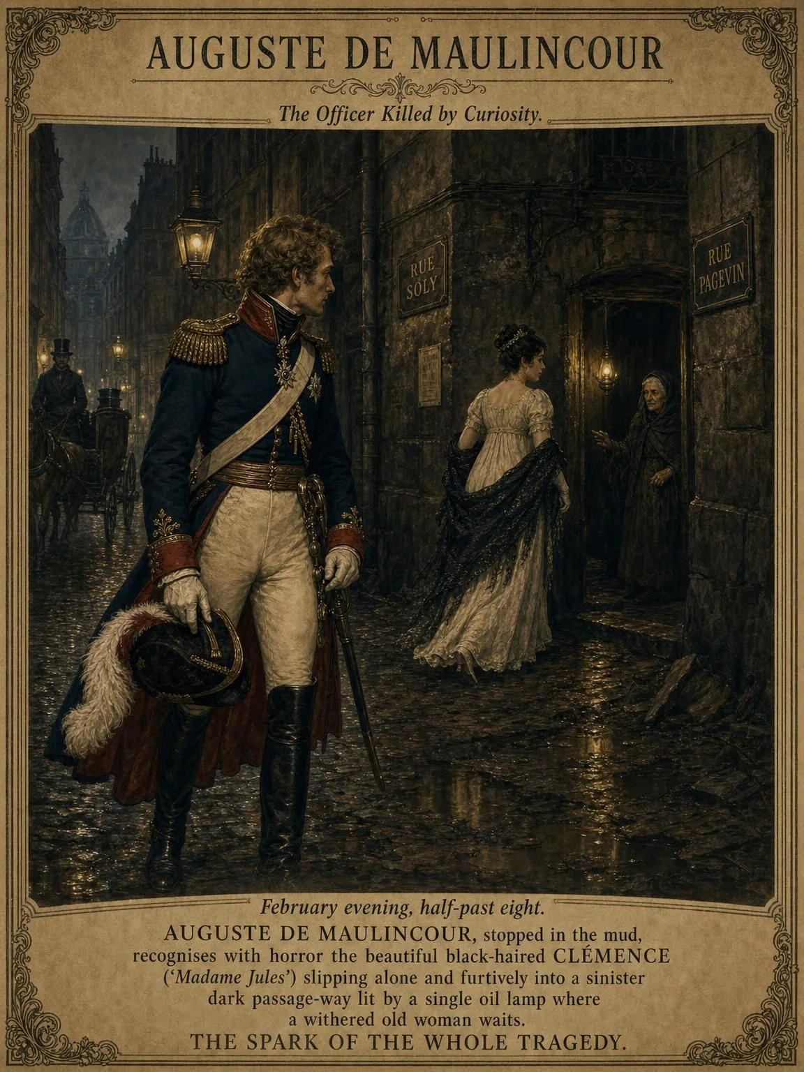 The fatal glimpse — Maulincour sees Madame Jules enter the rue Soly.