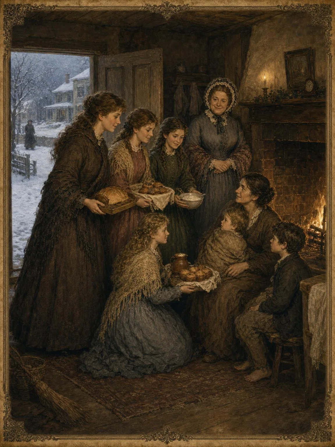 A Christmas Given Away — the sisters carry their breakfast to the poor