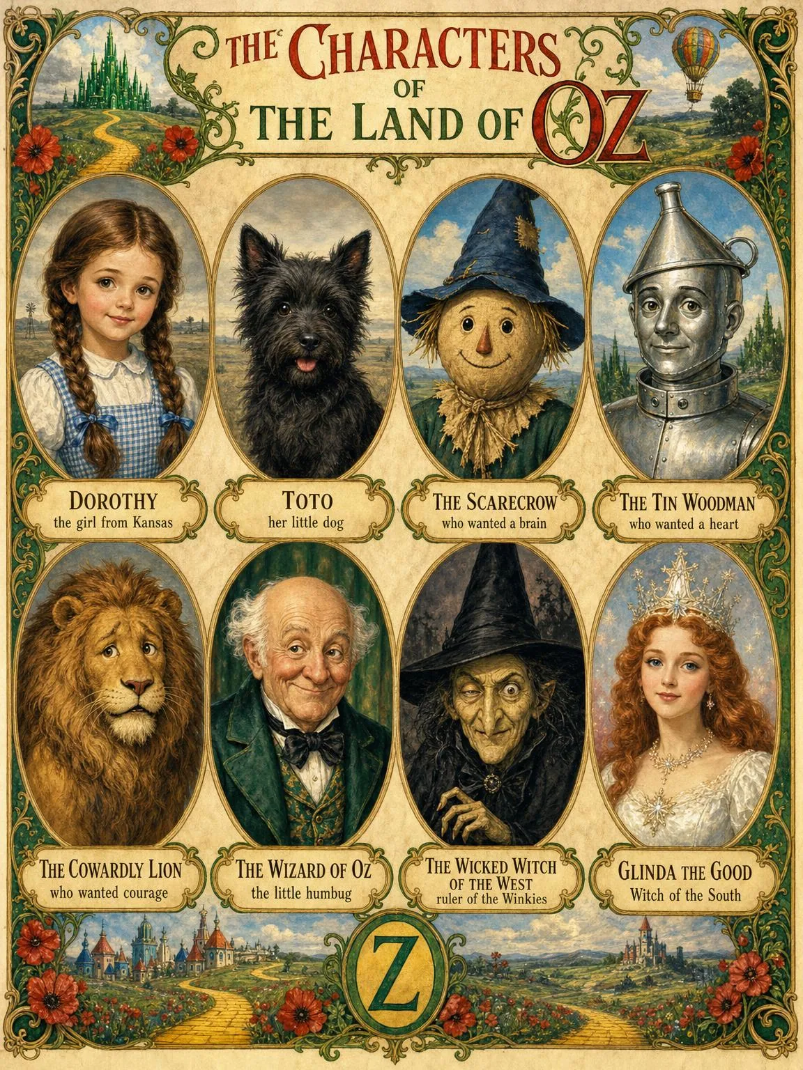 The Characters of the Land of Oz — the whole cast, in medallion.