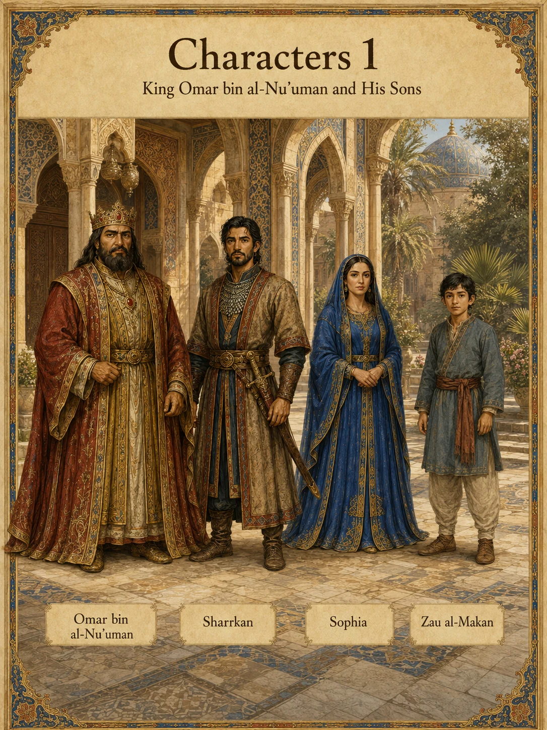Cast 01 — King Omar bin al-Nu'uman, Sharrkan, Sophia, Zau al-Makan