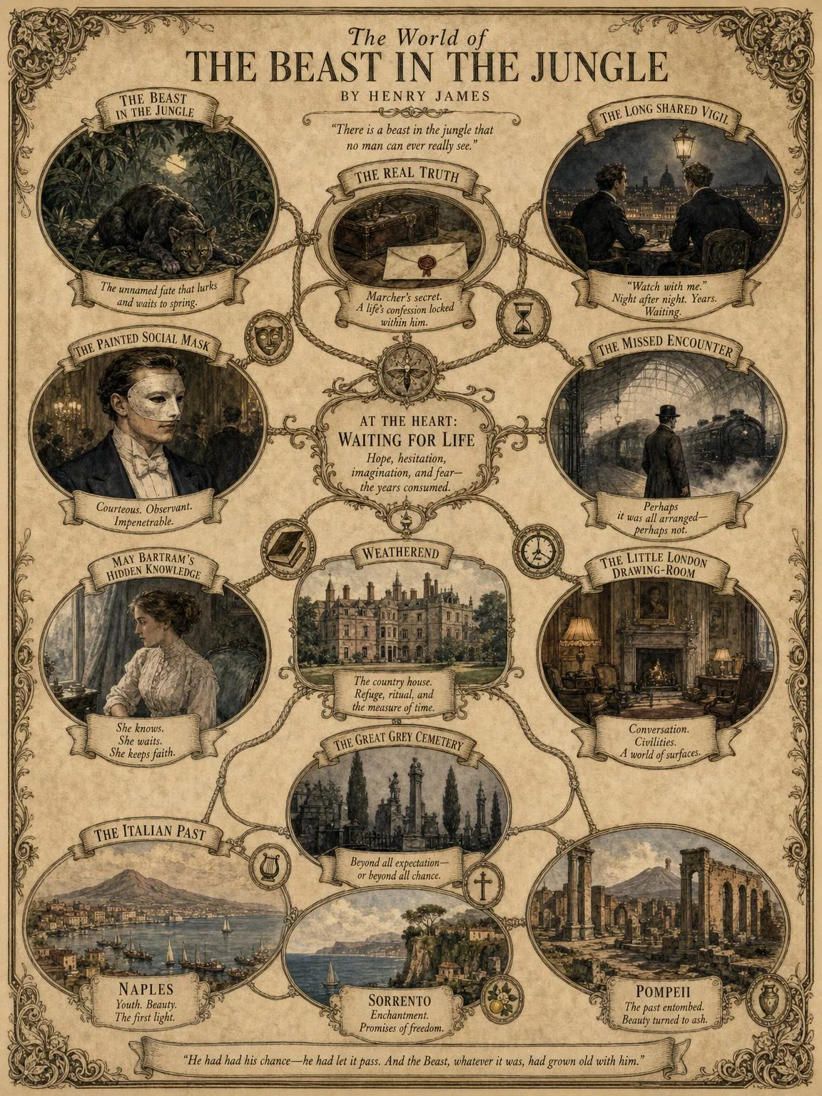 The World of the Story — the Beast, the secret, the vigil, the mask, and the places where the watch is kept.