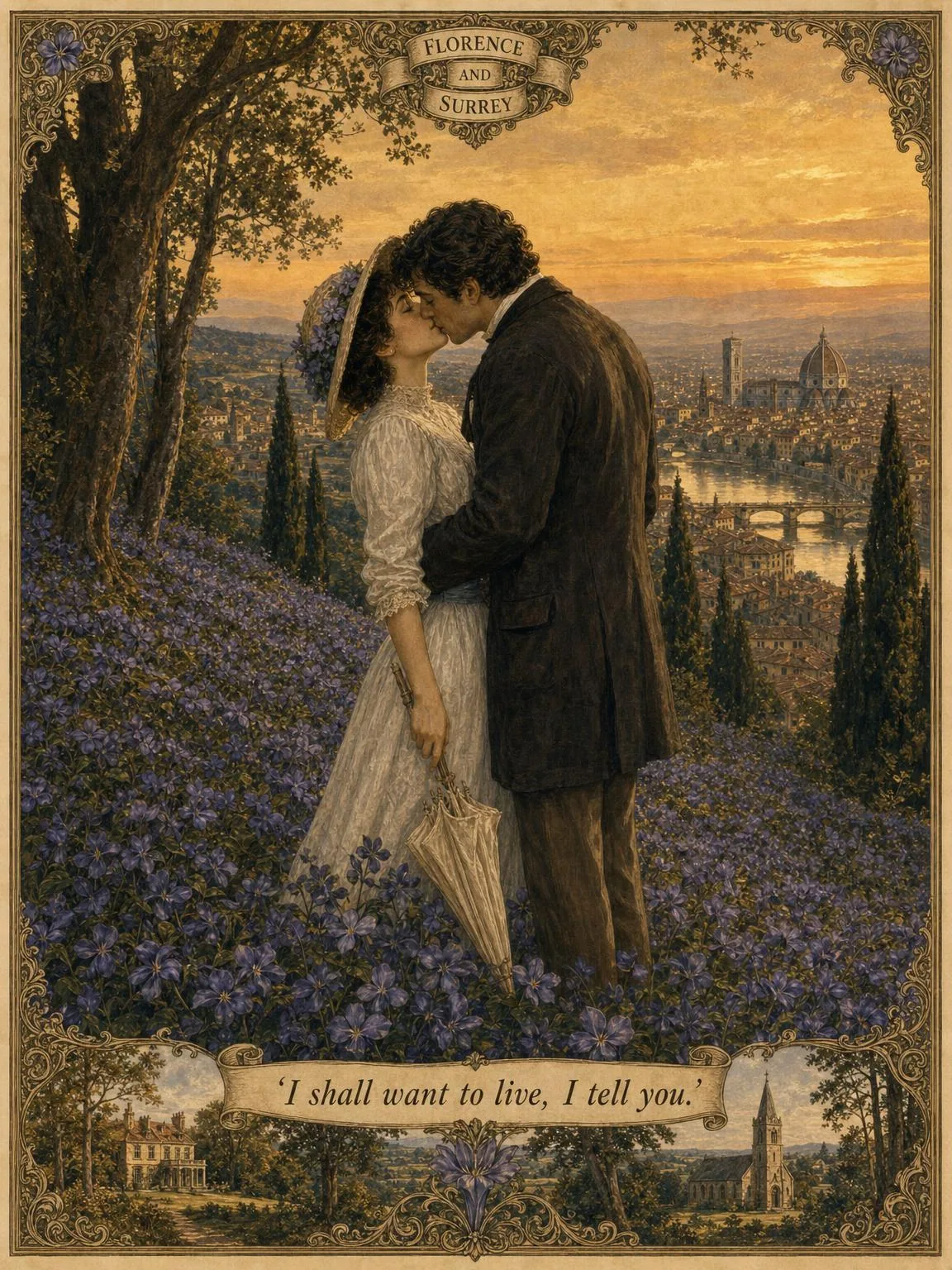 The Violets — George kisses Lucy on the hillside above Fiesole.