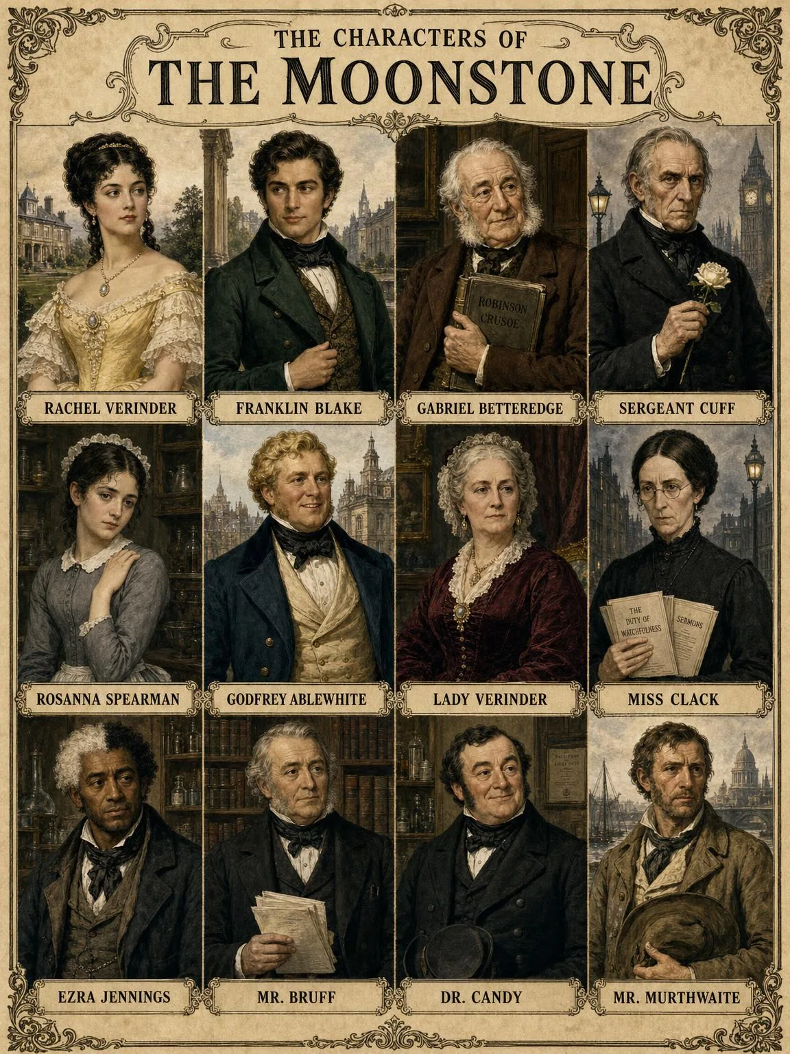 The witnesses and suspects of The Moonstone.