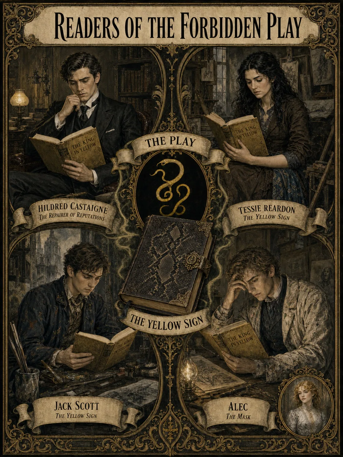 Readers of the Forbidden Play — fascination turning toward dread.