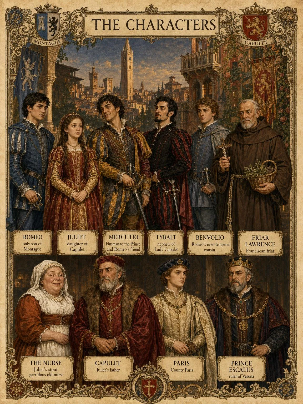 The Characters — the houses of Verona and the star-crossed lovers.