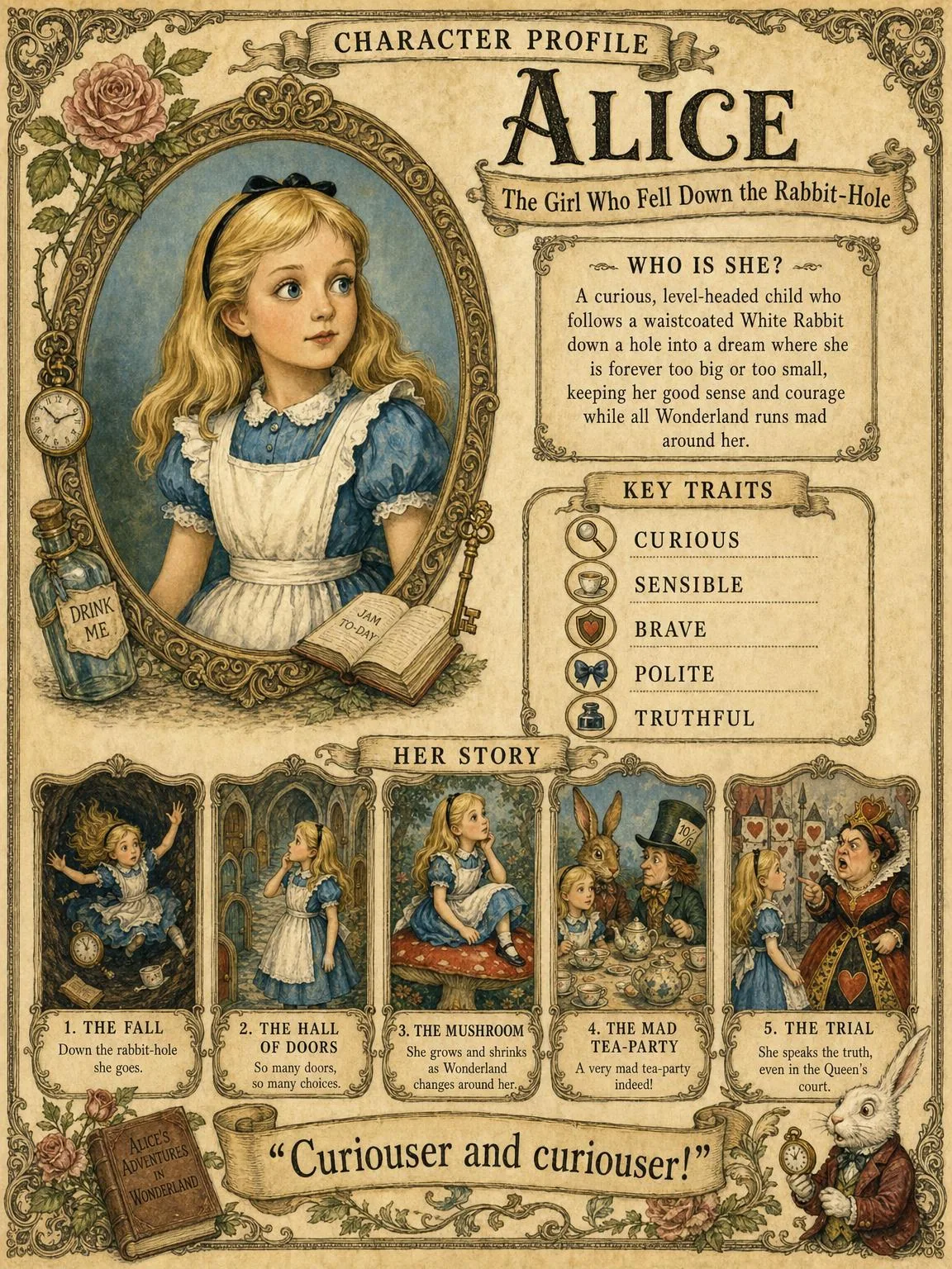 Alice — the girl who fell down the rabbit-hole.