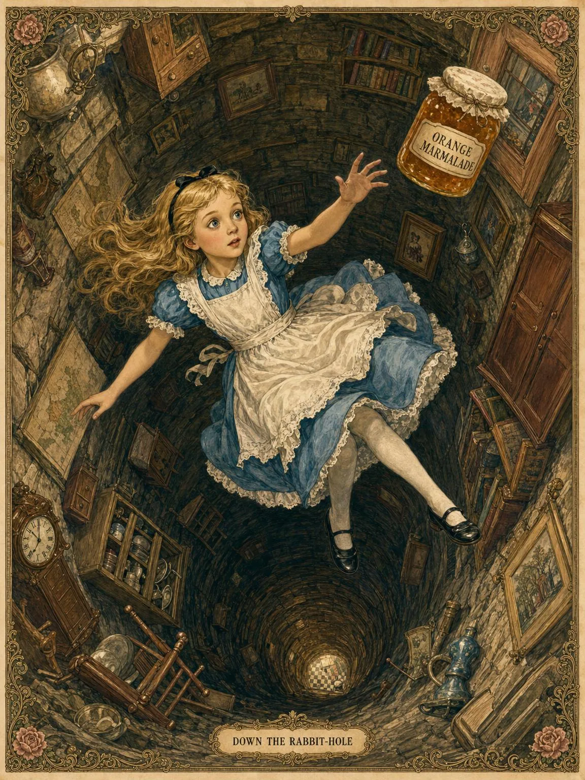 Down the Rabbit-Hole — Alice falls into Wonderland.