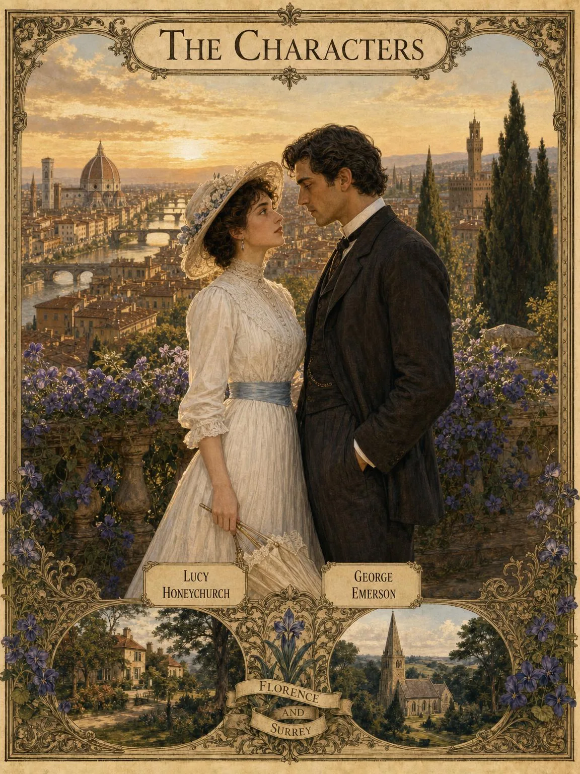 Lucy and George — the two lovers on a Florentine hillside of violets.