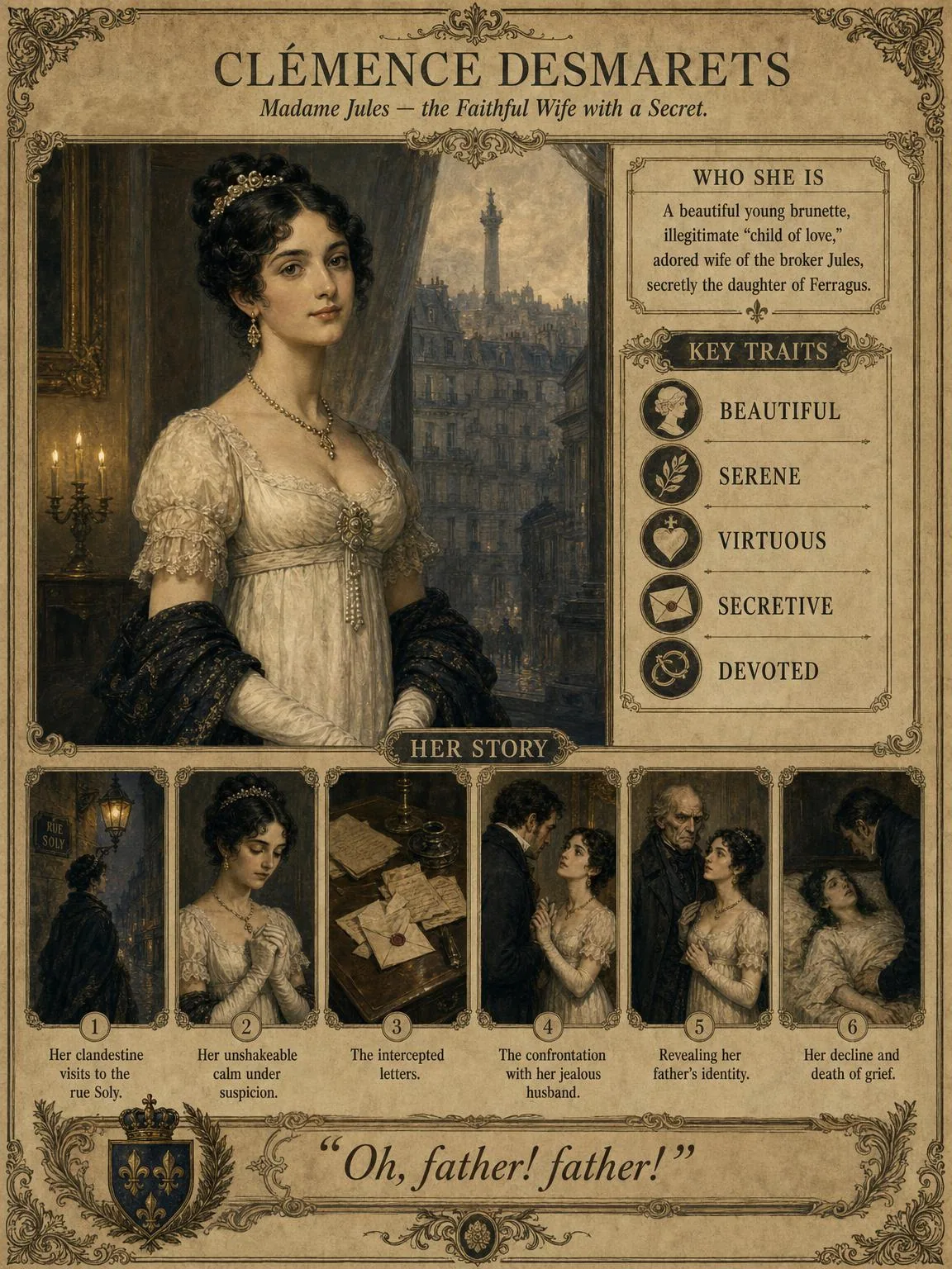 Clémence Desmarets — Madame Jules, the faithful wife with a secret.