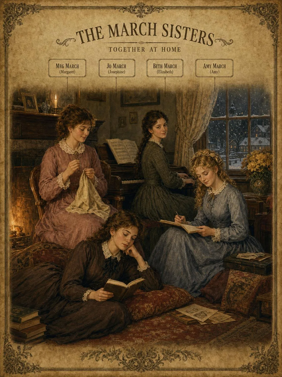 The Four March Sisters by the Hearth