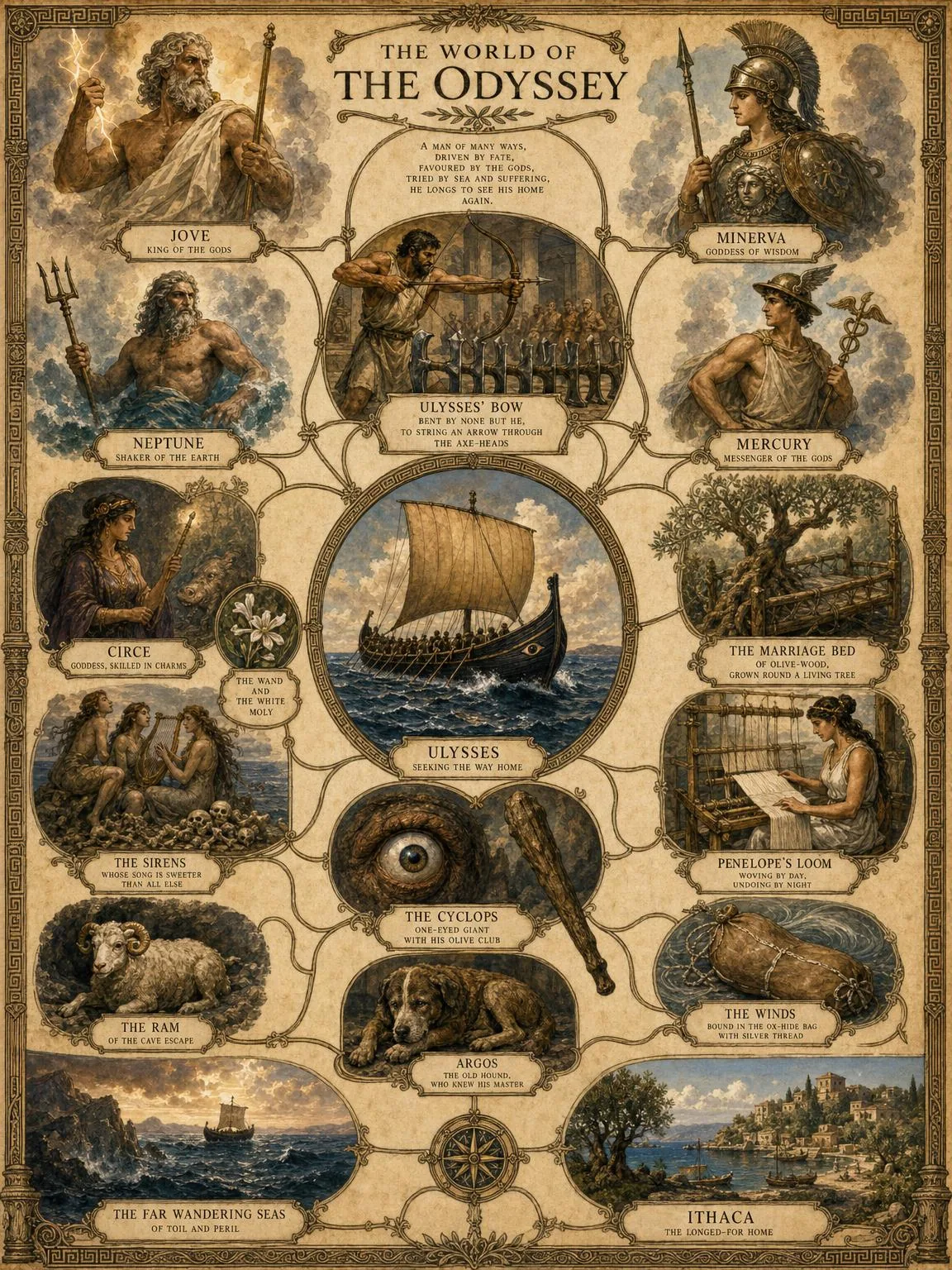 The World of the Odyssey — the people, objects, and wonders that bind the tale together.
