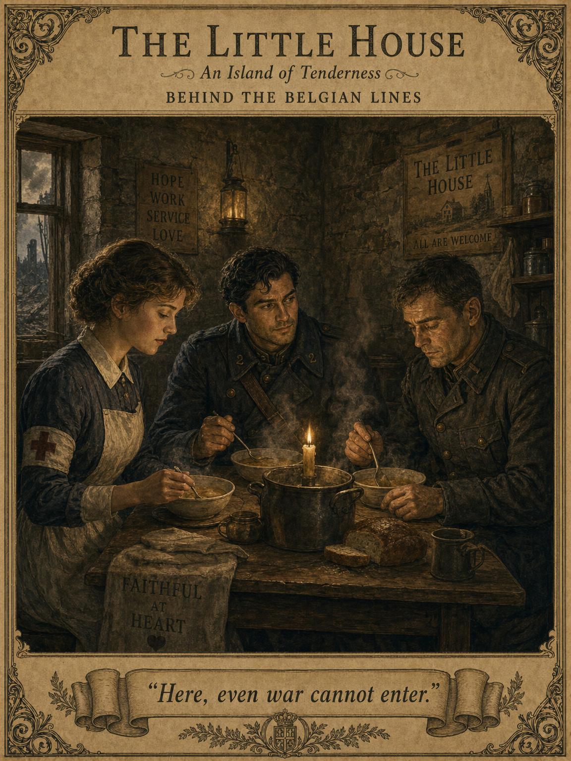 A meal for three by candlelight behind the lines.