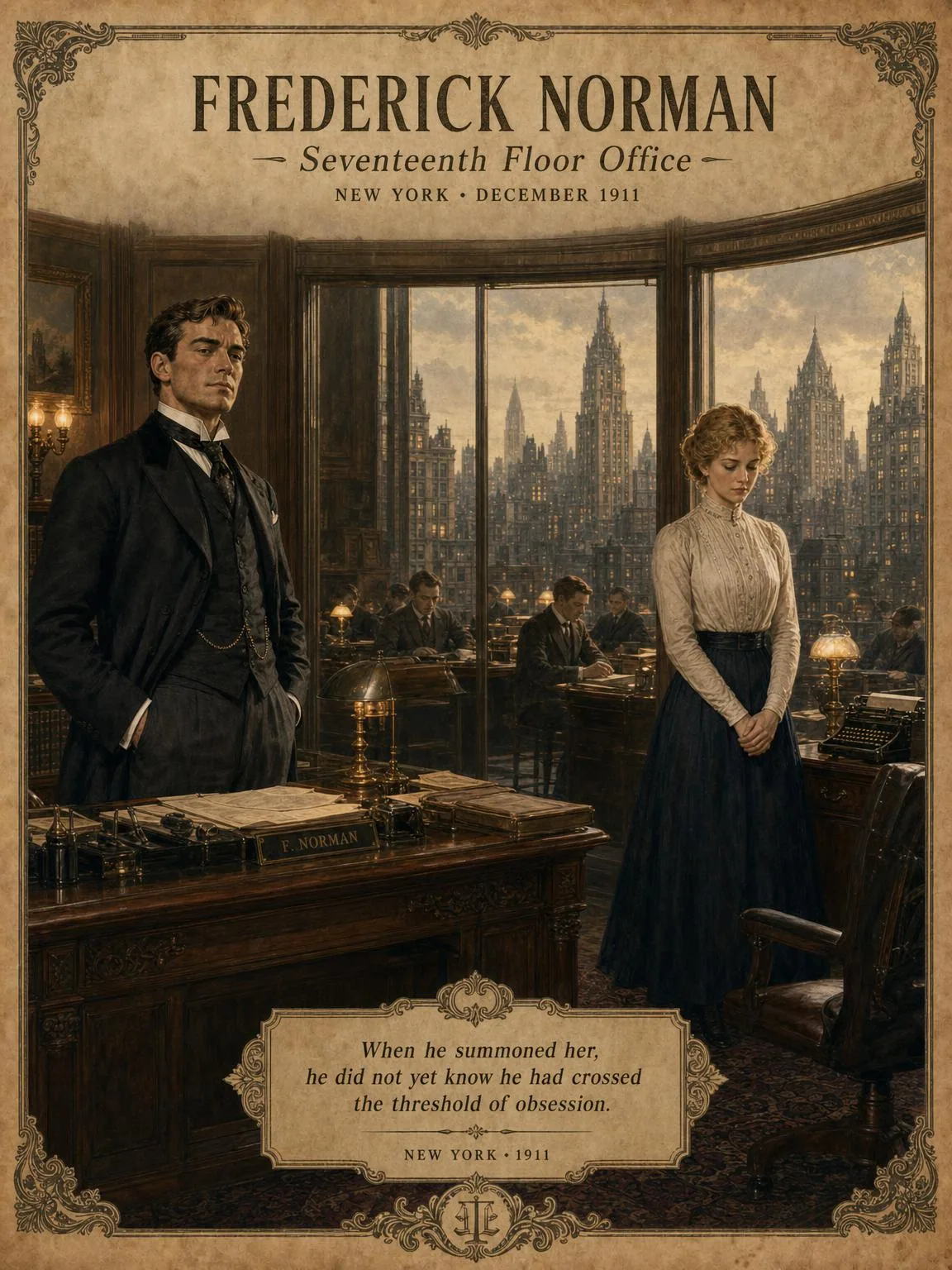 The first summons — Norman watches the typist in his office
