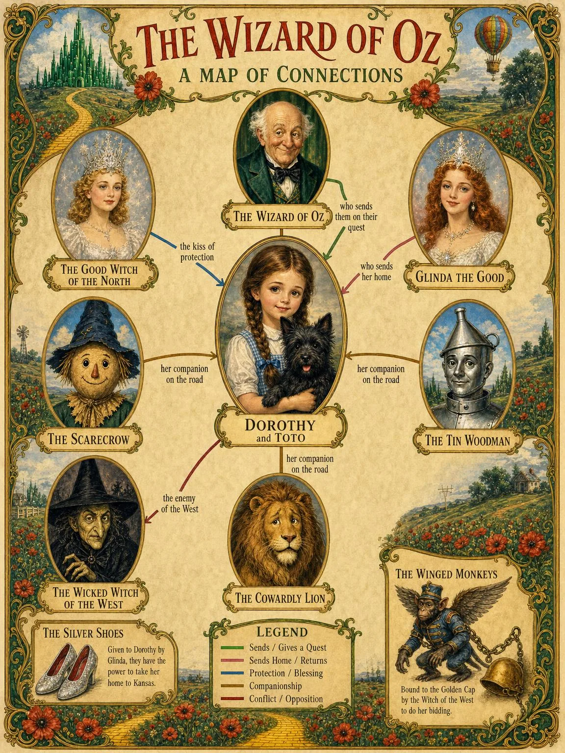 A Map of Connections — Dorothy, her companions, and the witches.
