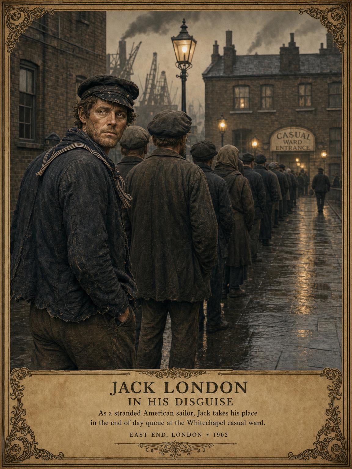 Jack London in disguise, joining the casual-ward line as a stranded American sailor.