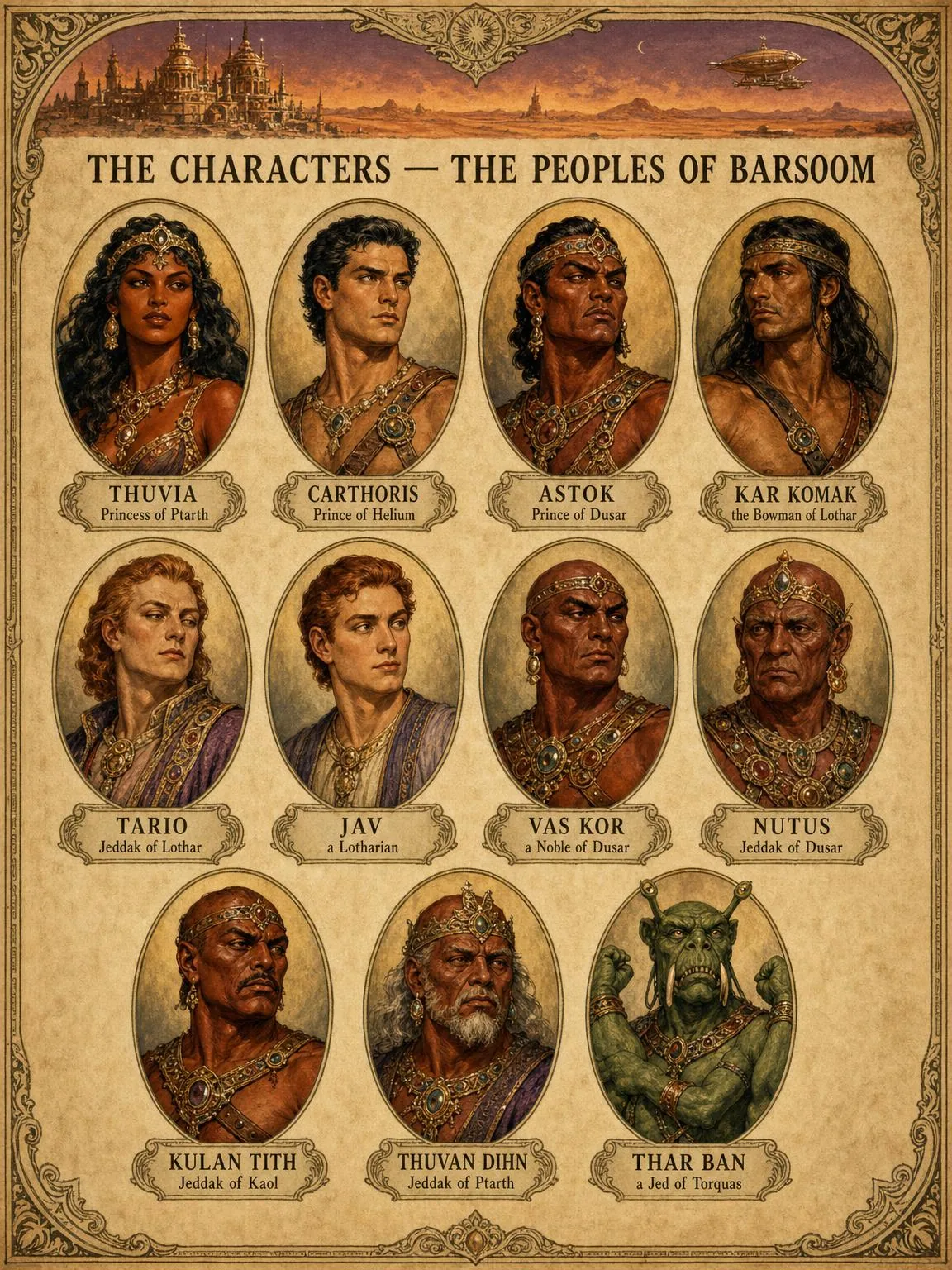 The Characters — the peoples of Barsoom, in medallion.