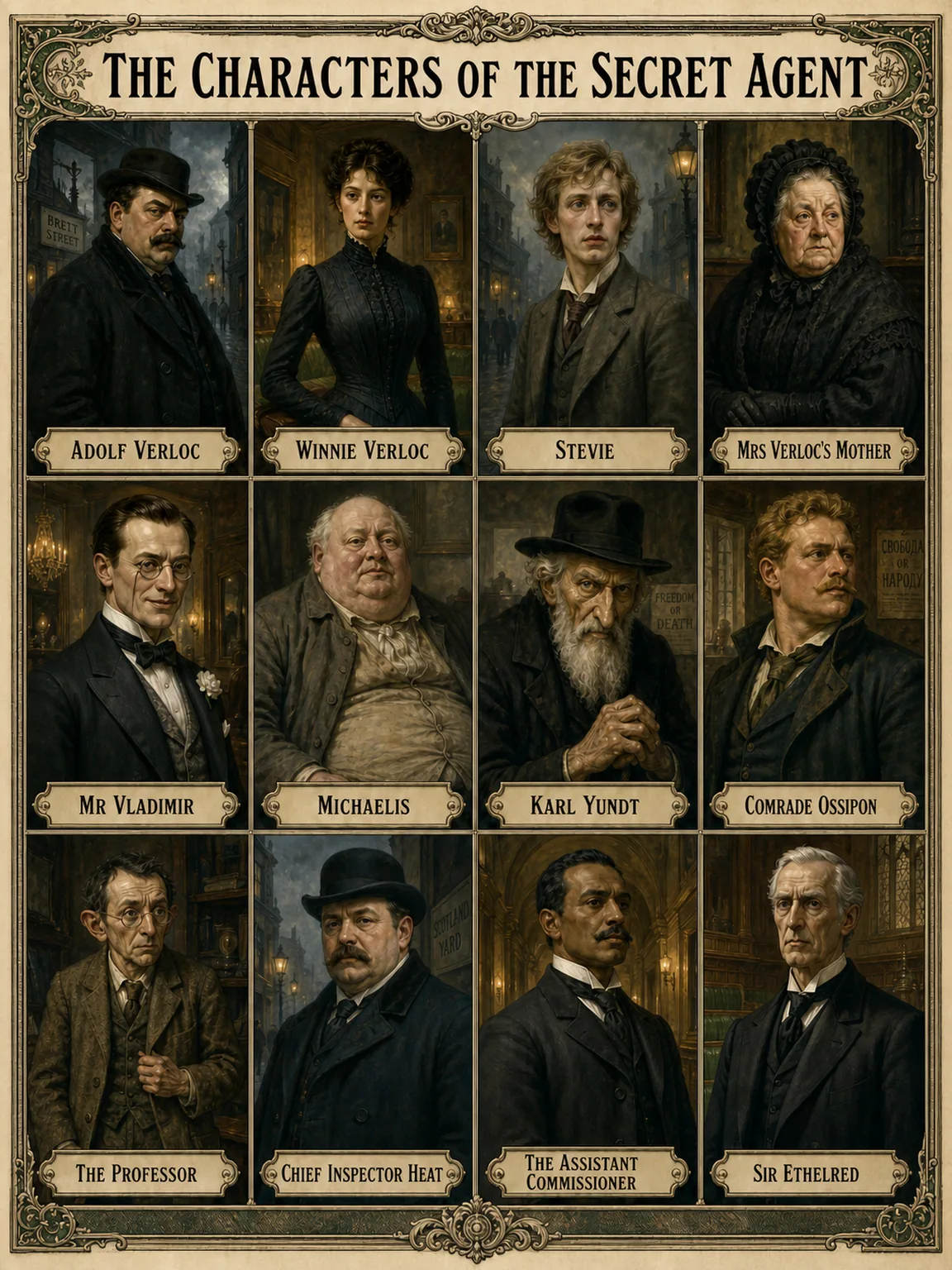 The Characters of The Secret Agent: twelve lives caught in London's secret machinery.