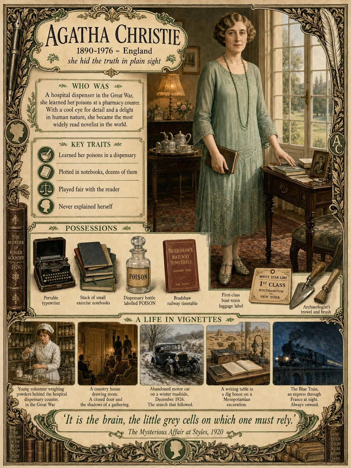 Agatha Christie — illustrated author plate
