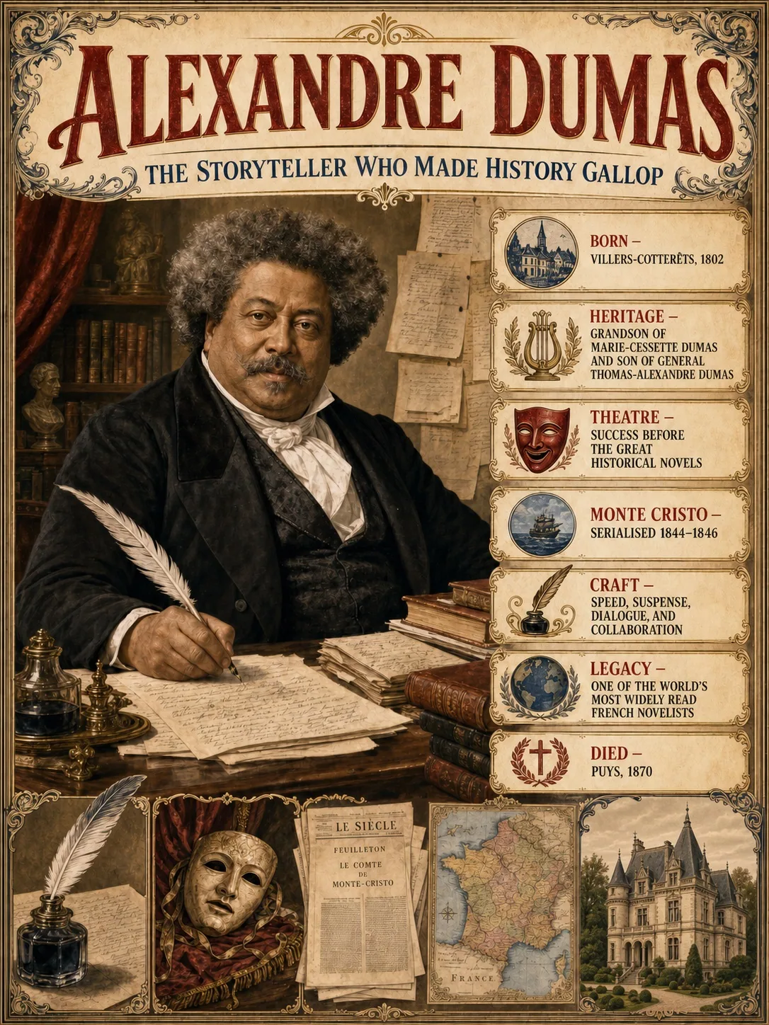 Alexandre Dumas — illustrated author plate