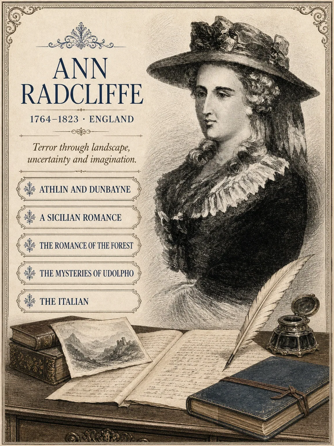 Ann Radcliffe — illustrated author plate