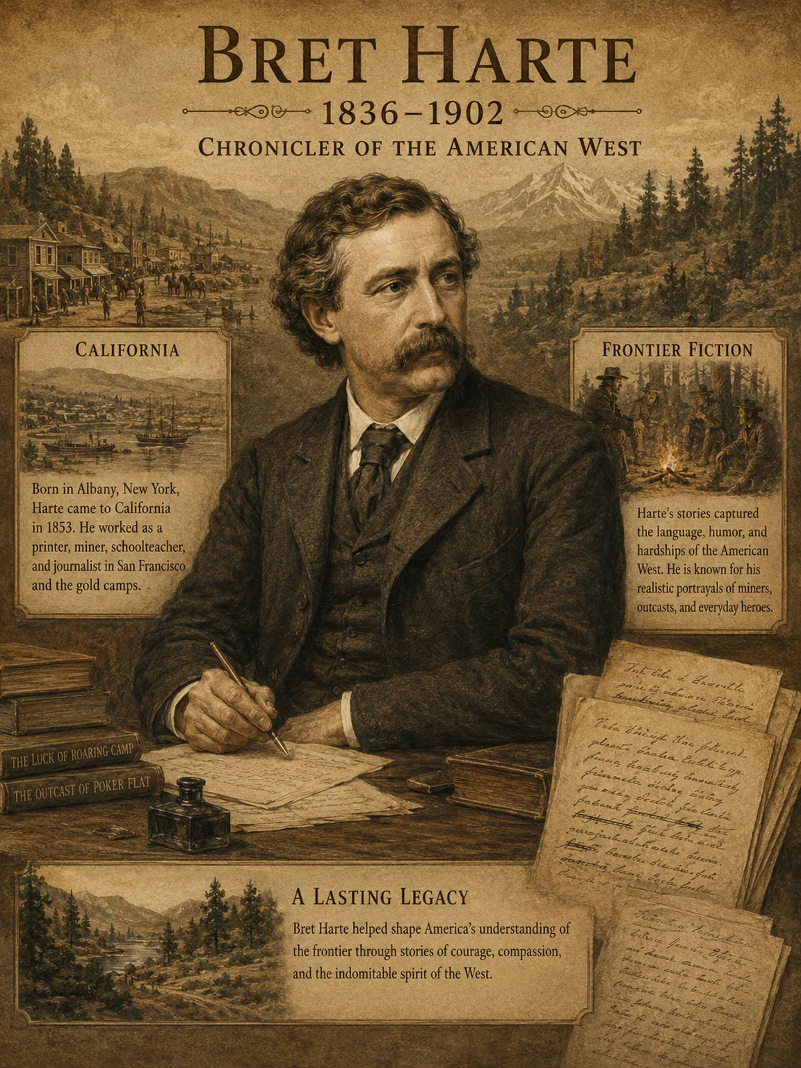 Bret Harte — illustrated author plate