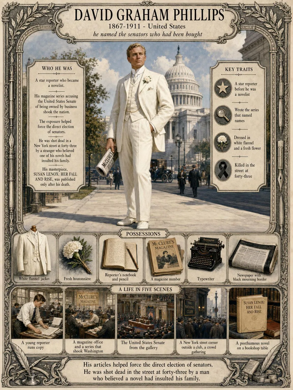 David Graham Phillips — illustrated author plate