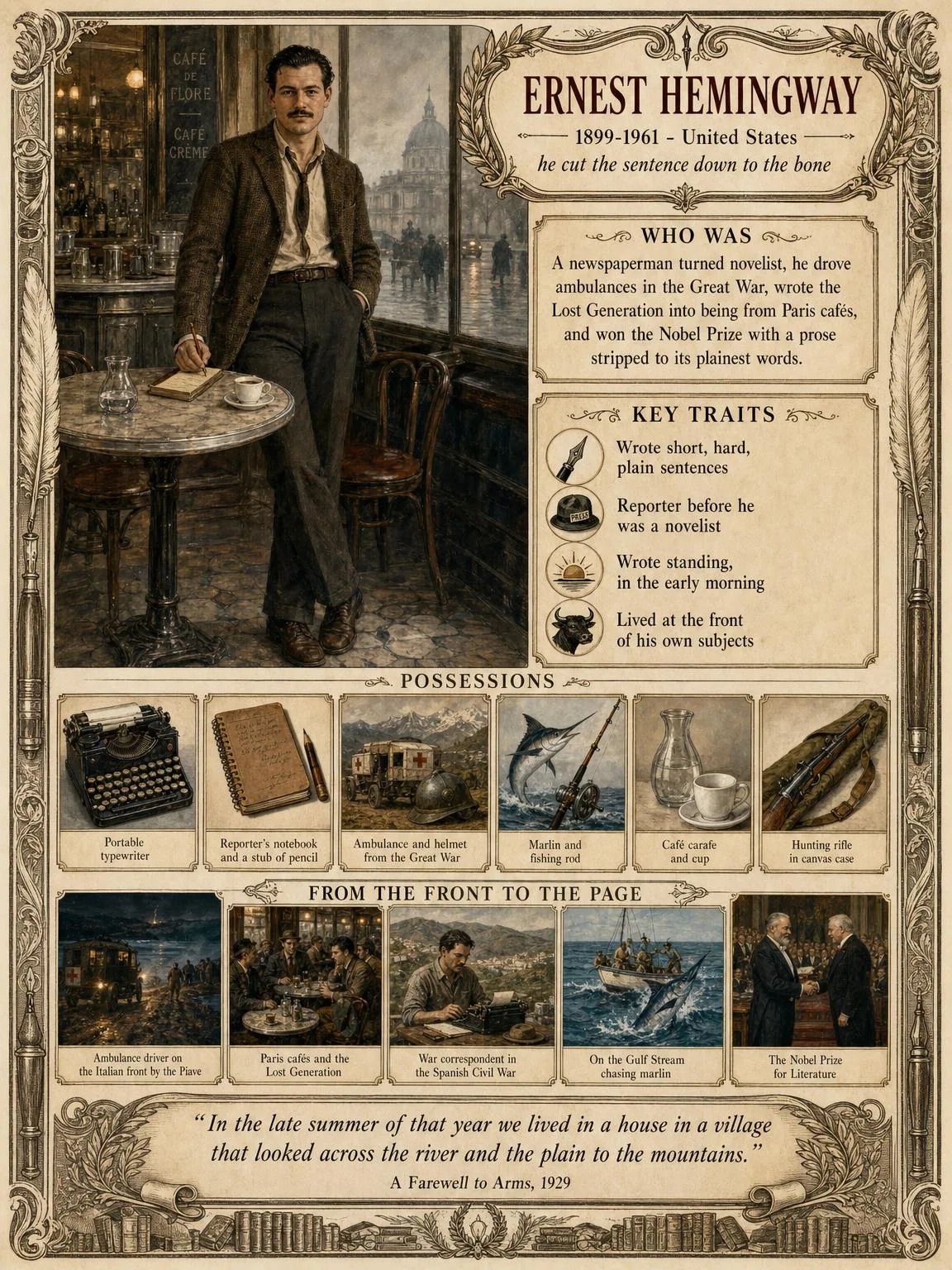 Ernest Hemingway — illustrated author plate