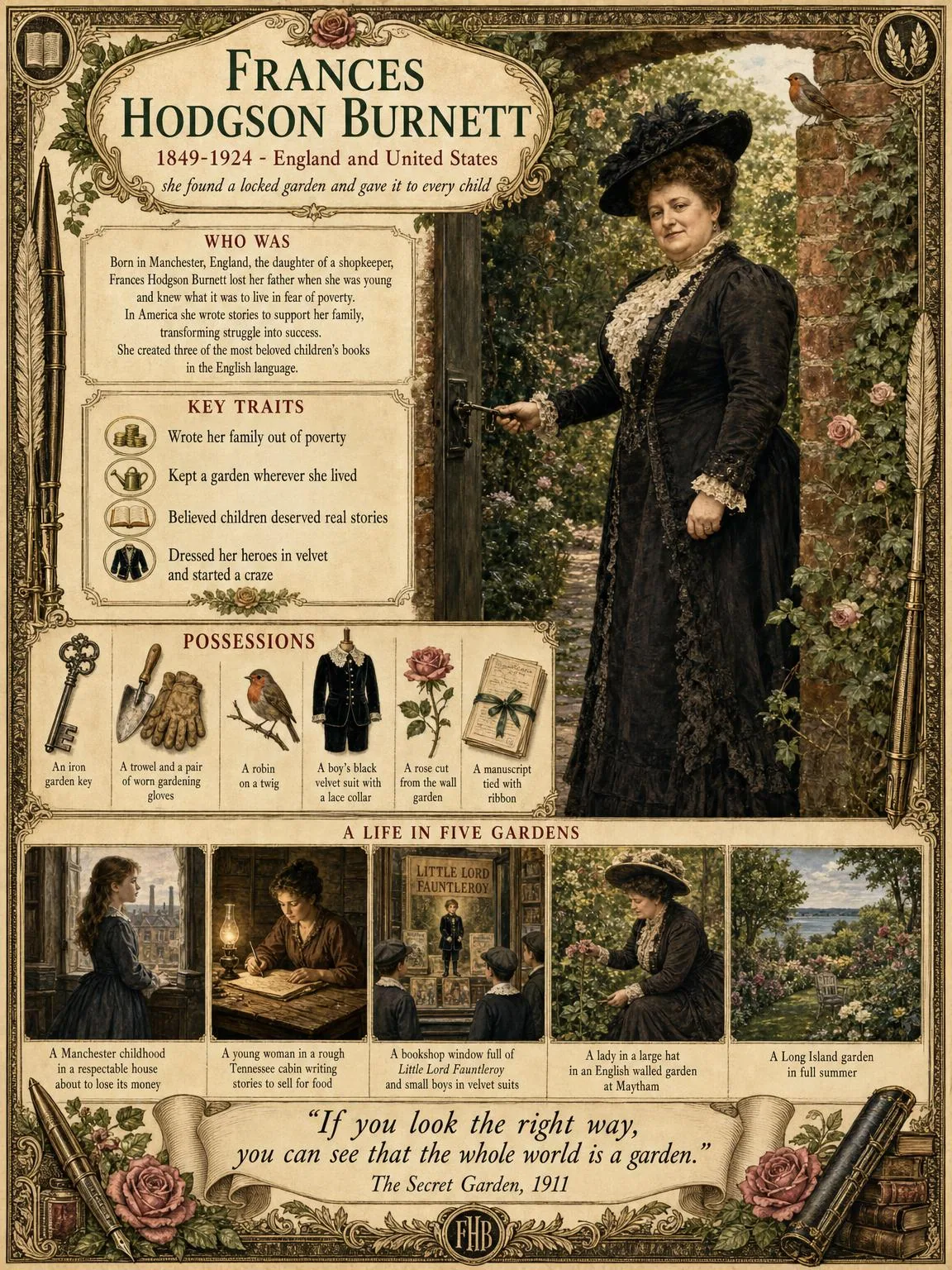 Frances Hodgson Burnett — illustrated author plate