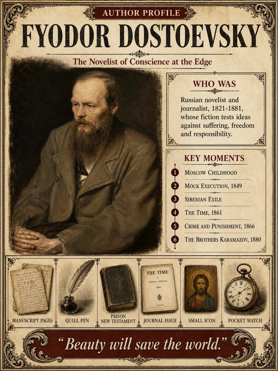 Fyodor Dostoevsky — illustrated author plate