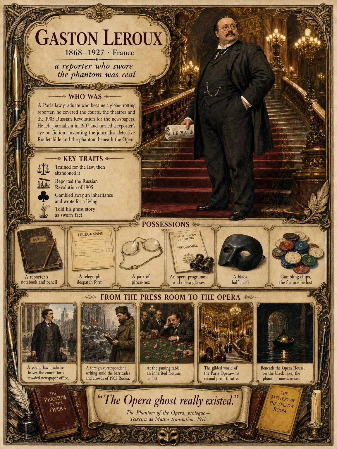 Gaston Leroux — illustrated author plate