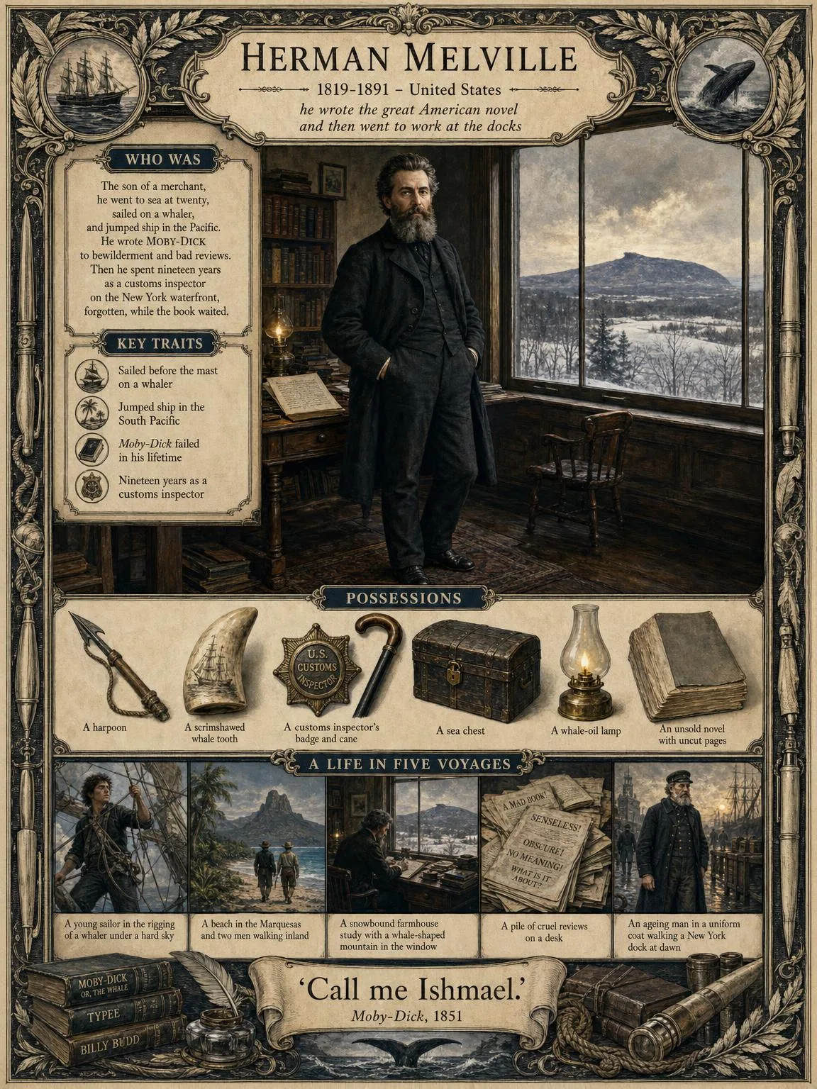 Herman Melville — illustrated author plate