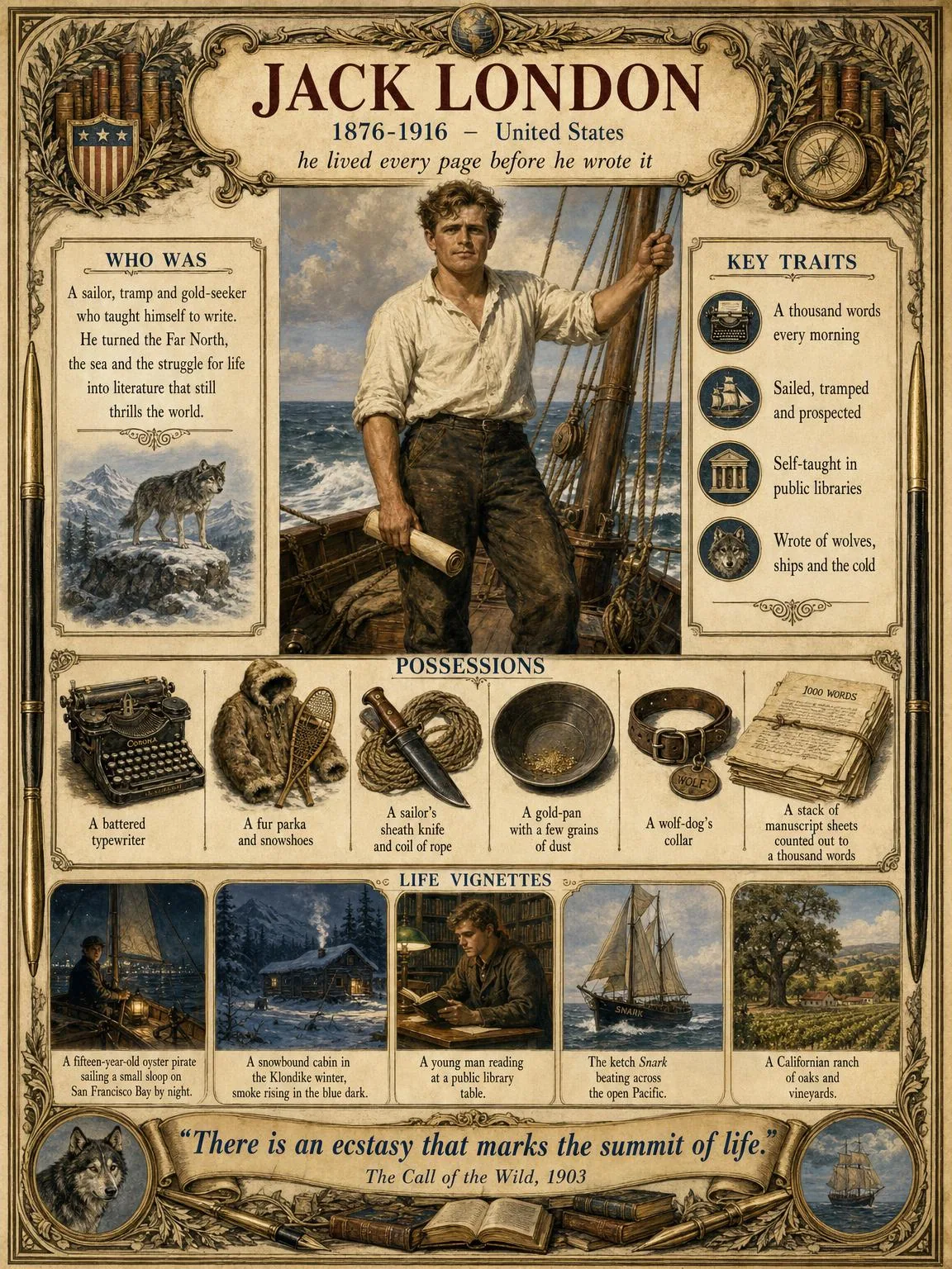 Jack London — illustrated author plate