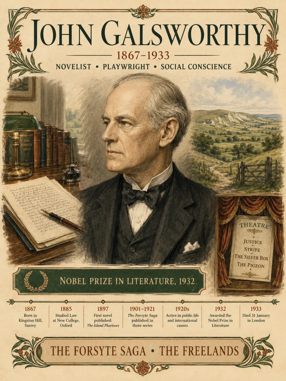 John Galsworthy — illustrated author plate