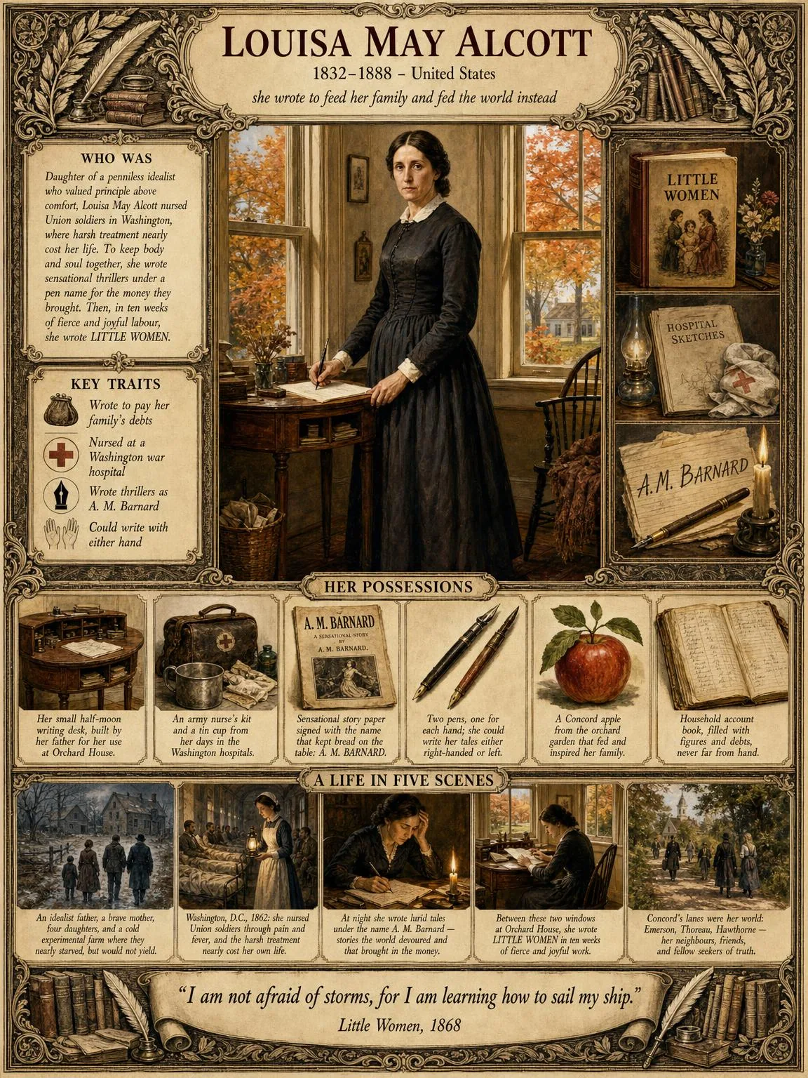 Louisa May Alcott — illustrated author plate