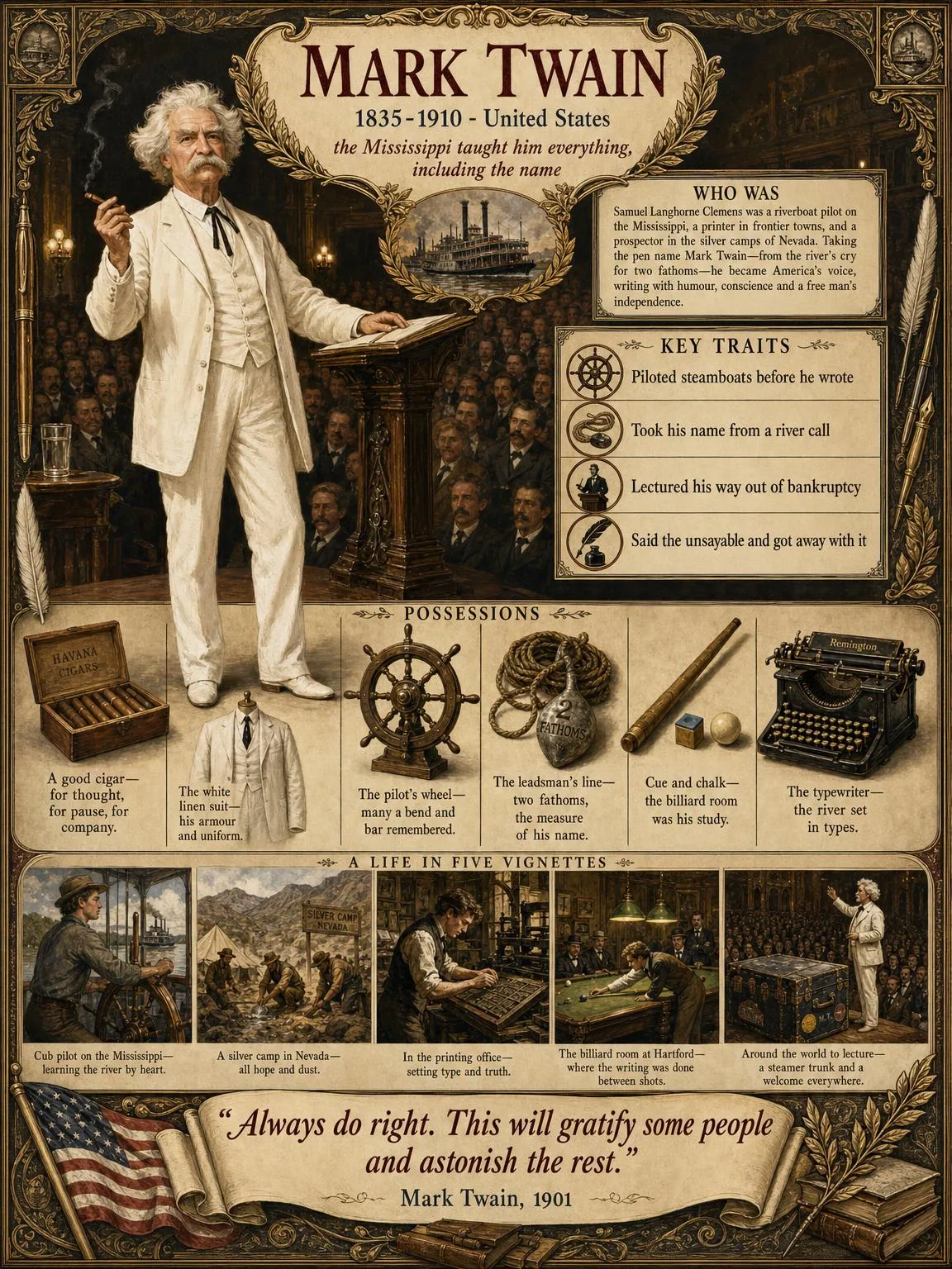 Mark Twain — illustrated author plate