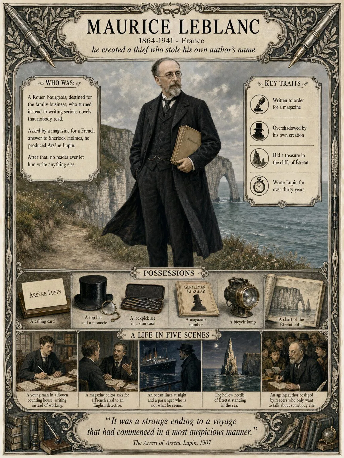 Maurice Leblanc — illustrated author plate