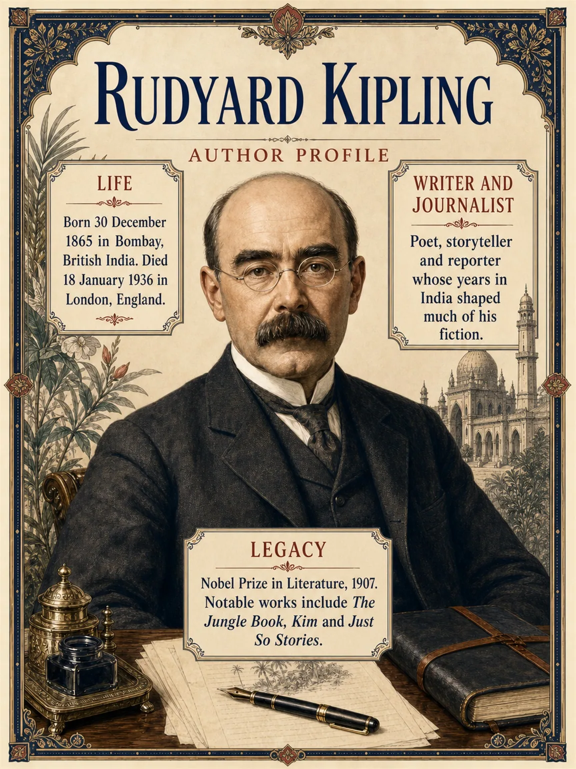 Rudyard Kipling — illustrated author plate