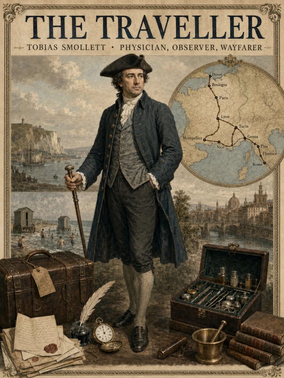 Tobias Smollett — illustrated author plate