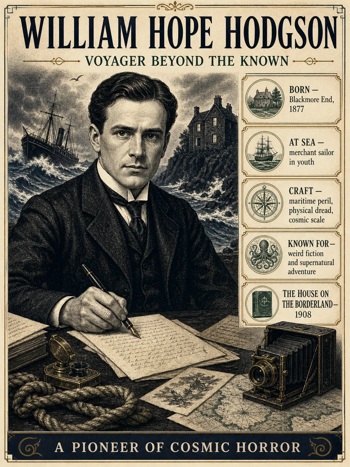 William Hope Hodgson — illustrated author plate